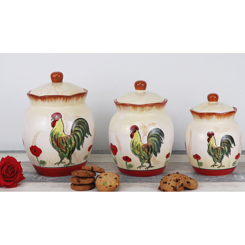 Lorren Home Trends Rooster 3 Piece Kitchen Canister Set Wayfair